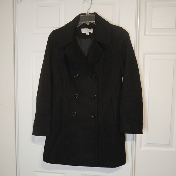 Anne Klein Wool Blend Double Breasted Pea Coat Black Warm Winter Jacket Sz M - Picture 4 of 11